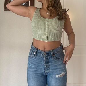 wild fable green cropped button up crop tank